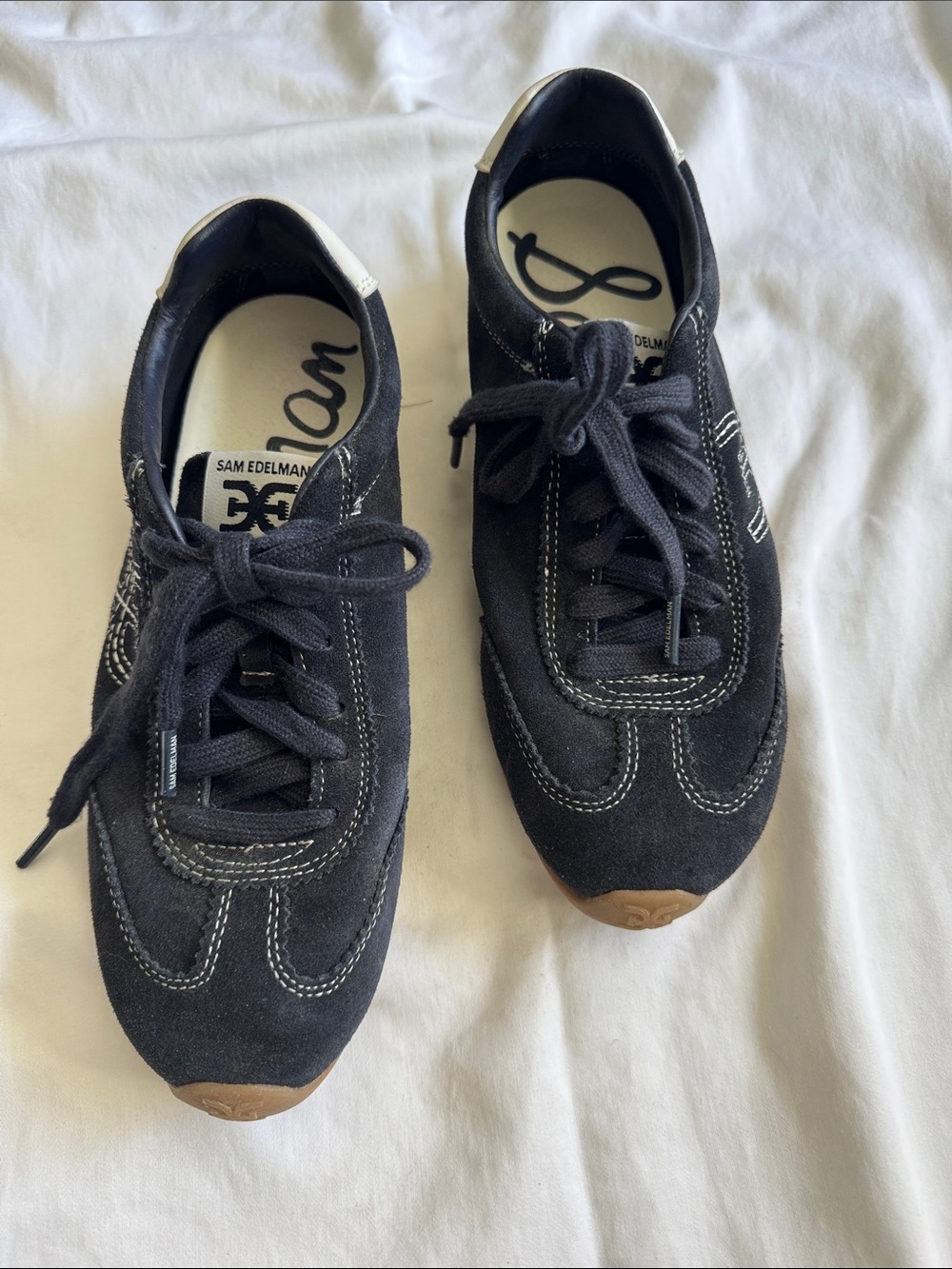 Sam Edelman Men's Navy Suede Lace-Up Casual Sneakers with Brown Toe